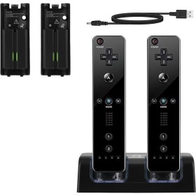 SANON Estación de Carga para Mando Wii, Estación de Carga 2 en 1 para Mando Wii de Cargador de 2 Puertos con 2 Pilas Recargables