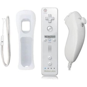 2 en 1 Motion Plus Mando y Nunchunk para Nintendo Wii/Wii u + Funda de Silicona - Blanco