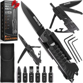 Navaja Multiusos 17en1 Herramientas Multiusos Cuchillo con Palillos para Encender Fuego, Abrelatas, Sierra, Silbato, Regalos