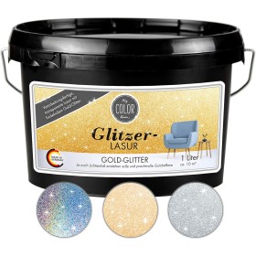 My COLOR Room Barniz con purpurina (1000 ml, dorado), color transparente para decoración de paredes con efecto de purpurina para