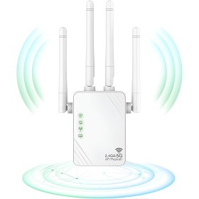 Repetidor WiFi, Extensor WiFi, Amplificador de Señal WiFi 1200Mps, WiFi Booster Doble Banda 5GHz y 2.4GHz, Modo