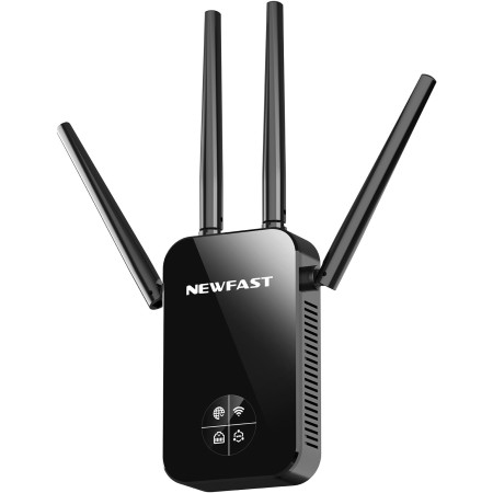 NEWFAST Amplificador Señal WiFi Repetidor WiFi, 300Mbps Amplificador Wi-Fi 2.4GHz Banda Extensor WiFi con 4 Antenas de Alta