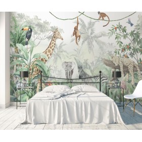 Papel Pintado 3D Animales de la selva tropical Papel Tapiz Fotomurales Moderno Murales -N002-350cmx250cm