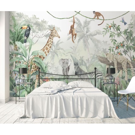 Papel Pintado 3D Animales de la selva tropical Papel Tapiz Fotomurales Moderno Murales -N002-350cmx250cm