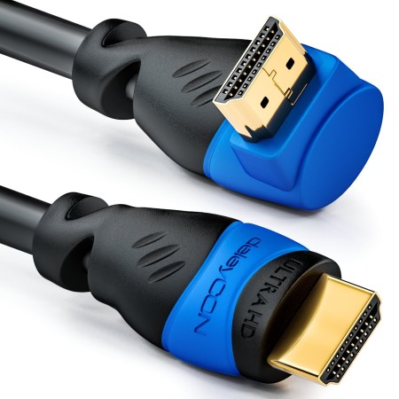 deleyCON 0,5m Cable HDMI Ángulo de 90° - Compatible con HDMI 2.0/1.4 - UHD 4K HDR 3D 1080p 2160p ARC - de Alta Velocidad con