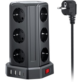 Torre Regletas Enchufes con Cable 5M, Regleta USB 12 Tomas de AC Corrientes y 4 USB, 3680W/16A, Regreltas Vertical con