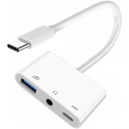xiwai Hub USB C tipo C a audio AUX de 3,5 mm y USB 2.0 OTG hembra tipo A con adaptador de carga de alimentación PD, extensor USB