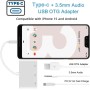 xiwai Hub USB C tipo C a audio AUX de 3,5 mm y USB 2.0 OTG hembra tipo A con adaptador de carga de alimentación PD, extensor USB