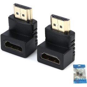 AISHTEC [2 Pack] Acoplamiento HDMI 1.4, Adaptador HDMI a HDMI Macho a Hembra en ángulo 90 Grados, Extensión HDMI Conector FullHD