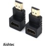 AISHTEC [2 Pack] Acoplamiento HDMI 1.4, Adaptador HDMI a HDMI Macho a Hembra en ángulo 90 Grados, Extensión HDMI Conector FullHD