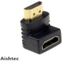 AISHTEC [2 Pack] Acoplamiento HDMI 1.4, Adaptador HDMI a HDMI Macho a Hembra en ángulo 90 Grados, Extensión HDMI Conector FullHD