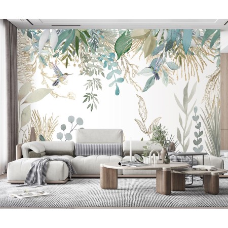 Papel Pintado Pared 3D Hojas Tropicales Flores De Plantas Mural Papel Pintado Infantil Papel Tapiz Fotomurales Decorativos Pared