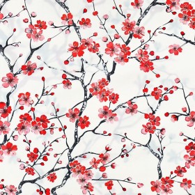JIAOQSS Papel pintado autoadhesivo Ramas de cerezo con flores rojas Papel tapiz adhesivo de vinilo impermeable decorativo para
