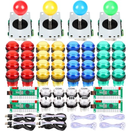 EG STARTS 4 Player Classic DIY Arcade Joystick Kit Parts USB Encoder para PC Juegos de Controles 4/8 Way Stick 5V led Botones