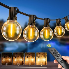 Cadena de Luces LED Exterior, 20M - 65FT Guirnalda Luces Exterior con Mando a Distancia & Regulables G40 Bombillas, IP44