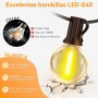 Cadena de Luces LED Exterior, 20M - 65FT Guirnalda Luces Exterior con Mando a Distancia & Regulables G40 Bombillas, IP44
