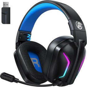 Fachixy Cascos Gaming Inalámbricos para PC, PS5, PS4, Auriculares Gaming Inalámbricos de 2,4GHz Wireless+Bluetooth - Baja