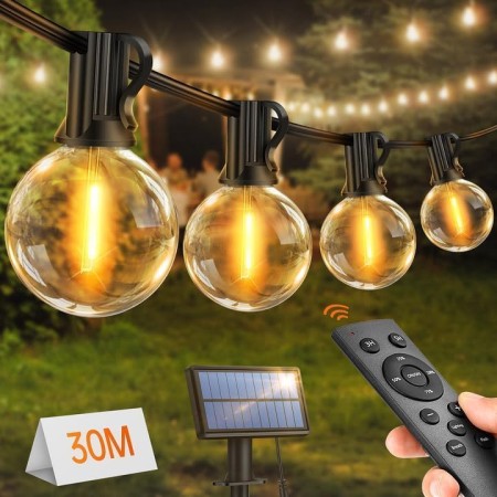 Luces Solares Exterior 15M - Luz Solar Exterior Jardin IP65 Impermeable 20+1 G40 LED Plástico Bombillas con Control Remoto 8