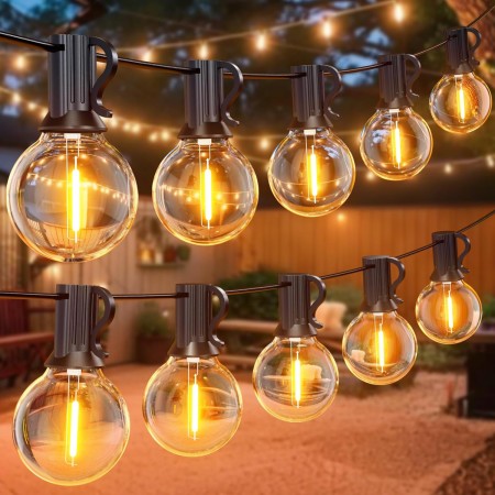 GPATIO Guirnalda Luces Exterior G40, 25FT/ 7.6M Girnaldas para jardín con 12+1 piezas de bombilla de plástico blanco cálido,