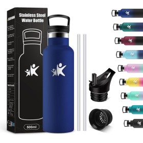 KollyKolla Botella Termica Niños 500ml, Botella Agua con Pajita, Fácil de Limpiar, Reutilizable, Cantimplora Termica, Sin BPA, a