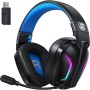 Fachixy Cascos Gaming Inalámbricos para PC, PS5, PS4, Auriculares Gaming Inalámbricos de 2,4GHz Wireless+Bluetooth - Baja