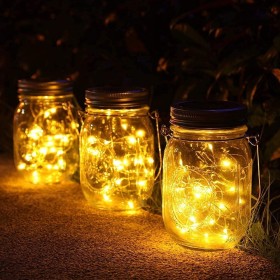NEWYANG Lámparas de Exterior,Juego de 3 Luz Solar Jardín, 30 LED Impermeable Masón Luz Hada para Decoración Fiesta Balcón
