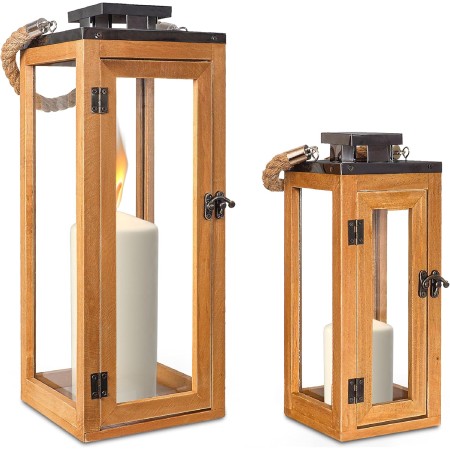 Gadgy Faroles Solares Exterior, Set de 2 Faroles de Ratán, Lámparas de Mesa LED Decorativas para Jardín, Balcón y Terraza -