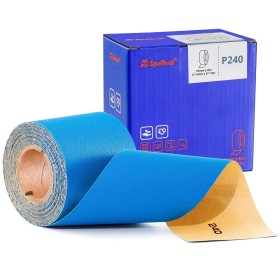 SpeTool Rollo de papel de lija de 70 mm x 8 m, grano 240, PSA Langbahn - Rollo de papel de lija autoadhesivo de óxido de