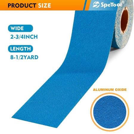 SpeTool Rollo de papel de lija de 70 mm x 8 m, grano 240, PSA Langbahn - Rollo de papel de lija autoadhesivo de óxido de