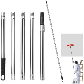 Barra de extensión de rodillo de pintura, 5 piezas, acero inoxidable, barra de extensión telescópica con adaptador cónico para
