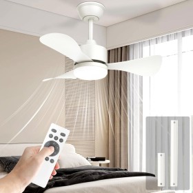 Airwit 71cm Ventilador de Techo con Luz y Mando a Distancia, Silencioso Lampara Ventilador Techo, Pequeno 3 Aspas Luz LED para