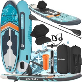 tectake® Tabla de Paddle Surf Hinchable Con Remo 2 en 1, Asiento de Kayak, Bomba de Aire, Mochila de Transporte y Accesorios