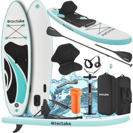 tectake® Tabla de Paddle Surf Hinchable Con Remo 2 en 1, Asiento de Kayak, Bomba de Aire, Mochila de Transporte y Accesorios