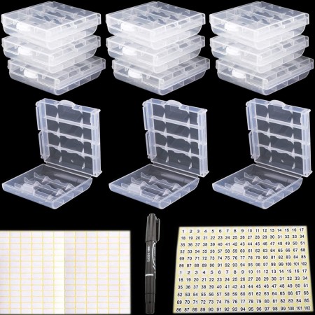 RUNCCI-YUN 12 Piezas Organizador para Pilas,Caja de Batería para AA y AAA,Caja de Batería de Plástico,Caja de Almacenamiento