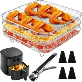 Air Fryer Grates, Air Fryer Stackable Grates, Square Air Fryer Grate, 3 Stackable Dehydrator Grates, Air Fryer Grill for