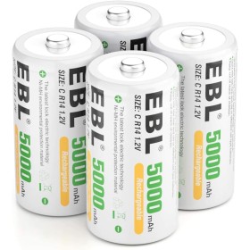 EBL C Batería 5000 mAh - Batería Recargable NI-MH Paquete de 4 con Caja de Almacenamiento, batería Tipo C