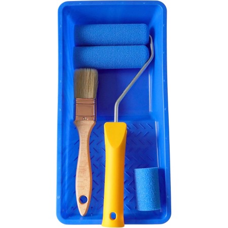 DAN&MAR® Kit Completo de Rodillo Azul para Muebles y Paredes. Incluye Cubeta + Rodillo de Espuma Azul pequeño para Esmalte