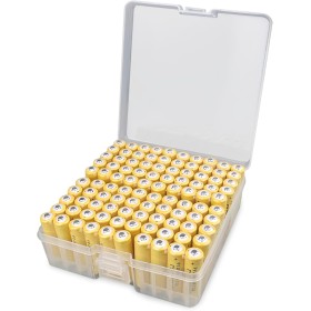 TOATELU 1 caja de almacenamiento de batería: organizador de baterías de plástico con tapa, soporta 100 pilas AA, caja