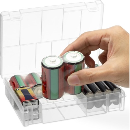 kwmobile Caja de Almacenamiento de Baterias - Estuche Transparente Organizador de Pilas y Baterías Externas Portatiles - de 18,2