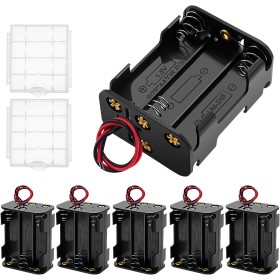 6 Piezas 6x1.5V AA Caja de Soporte de Batería, KUOQIY 9V AA Caja de Almacenamiento de Batería con Cables, AA Caja de Batería de