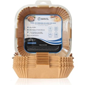 SIRIVEL Air Fryer Paper with Handles, 100% Natural and BPA Free, 100pcs, 40g Thick, 16-20cm, Anti-Stick, for 4-5L Square Fryers