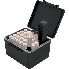JJC 28 Fächer AA Batterie Organizer Aufbewahrungskoffer mit Batterietester, Wasserabweisender Harthalter Batterien Organizer mit