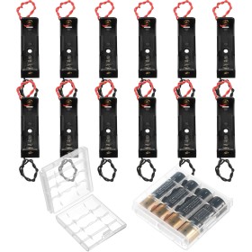 12 Portapilas AA Caja de Almacenamiento de Batería con Cable Alambre, Caja de Batería de Resorte Metálico Portapilas AA de 1,5 V