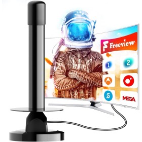 Antena TV Interior 2025 - Recepción 360°, Base Magnética, 300+ Millas, Compatible 4K/1080P, Freeview, Fácil Instalación, para
