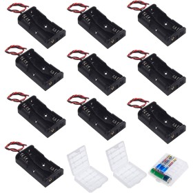 HUAZIZ 3V AA Caja de Soporte de Batería, Caja de Almacenamiento de Batería de Plástico(2 Solts × 10 Piezas) + 3 Piezas Caja de