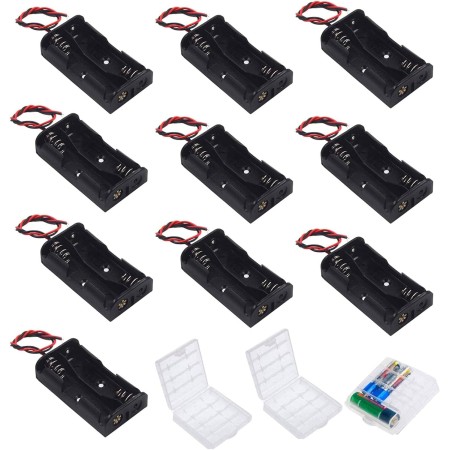 HUAZIZ 3V AA Caja de Soporte de Batería, Caja de Almacenamiento de Batería de Plástico(2 Solts × 10 Piezas) + 3 Piezas Caja de