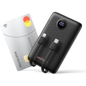 Batería Externa Carga Rápida 10000mAh, WeeFancy Mini Power Bank con 2 Cables Integrados USB C, PD 22.5W Pequeña Compacto