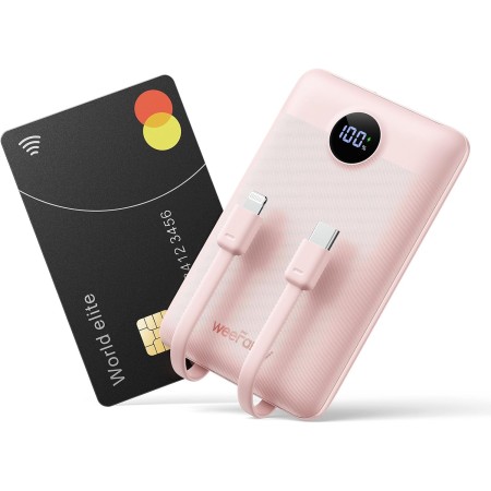 Batería Externa Carga Rápida 10000mAh, WeeFancy Mini Power Bank con 2 Cables Integrados USB C, PD 22.5W Pequeña Compacto