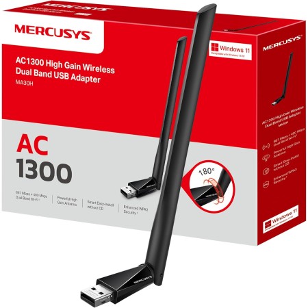 Mercusys MA30H - AC1300 Adaptador Wi-Fi Dual Band 5GHz/2.4GHz con Antena, para PC Desktop Laptop Tablet, Soporta Windows