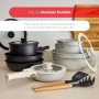 Bergner | Batería Cocina 10 Piezas | Mango Extraíble | 3 Sartenes, 2 Cazos, Tapas & Utensilios | Aluminio Fundido Revestimiento